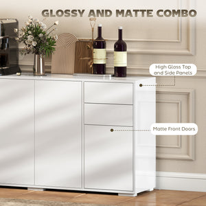 Modern kitchen buffet with push-to-open mechanism, 2 drawers, and shelves, white.