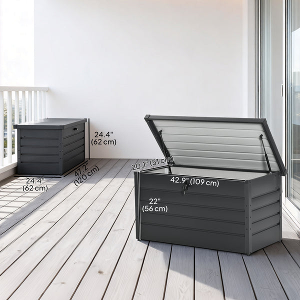 Large garden storage box with lock for pool toys, grey