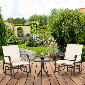 Rocking bistro set with breathable mesh seat, cream white