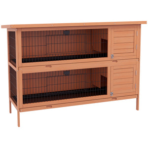 Large Wooden Pet Hutch with Locking Doors, Leak-Proof Tray and Waterproof Roof, Orange
