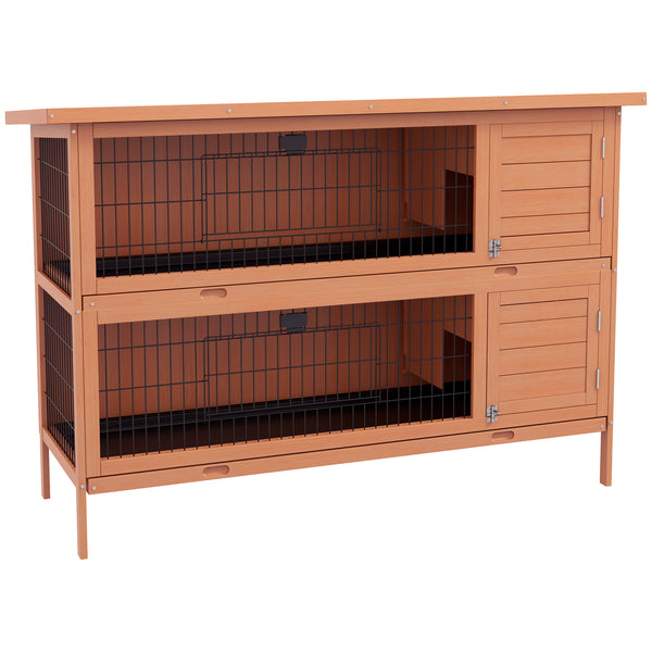 Large Wooden Pet Hutch with Locking Doors, Leak-Proof Tray and Waterproof Roof, Orange