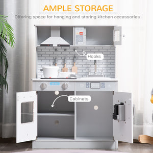 Kitchenette with sound and light effects, battery-operated cooktop, ice maker, gray