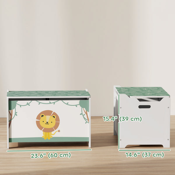 Children's storage chest with lid and safety hinges, green