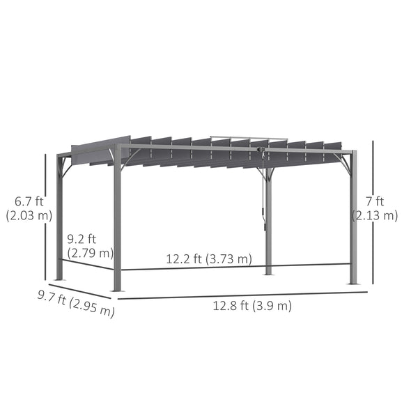 12.8' x 9.7' Outdoor Pergola with Retractable Aluminum Roof, Gray