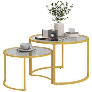 Set of 2 modern round coffee tables with gold tempered glass top