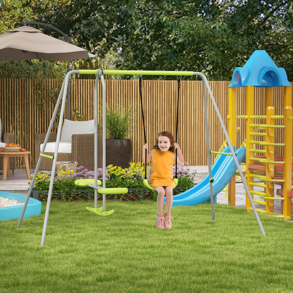 Sturdy metal module with glider and swing, green