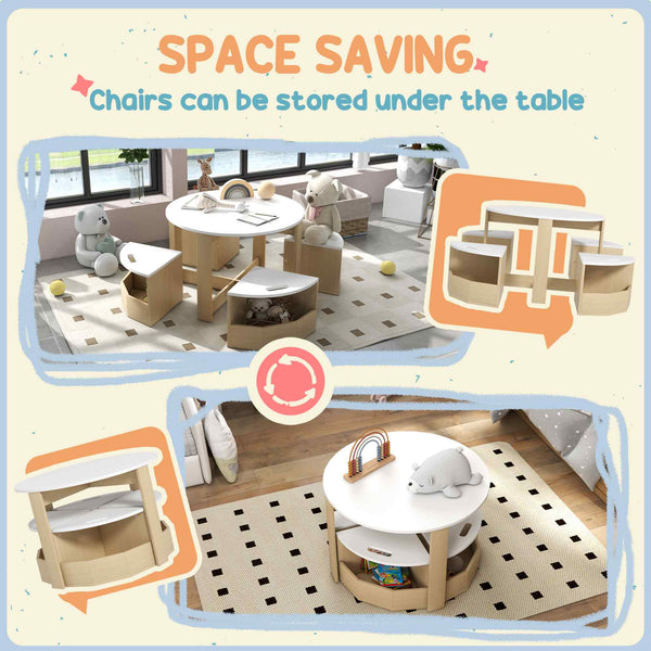 5-piece table and chair set with storage for children's bedroom, white