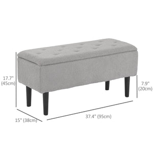 Modern storage bench with lambswool upholstery, grey