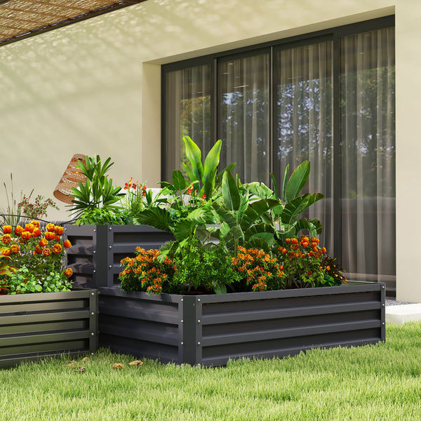 Two-tier raised planter in galvanized steel, dark grey 
