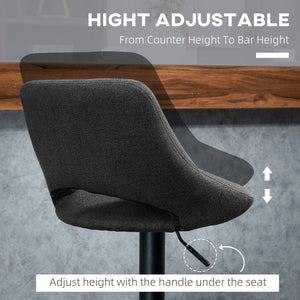 Set of 2 swivel bar stools upholstered in linen, black