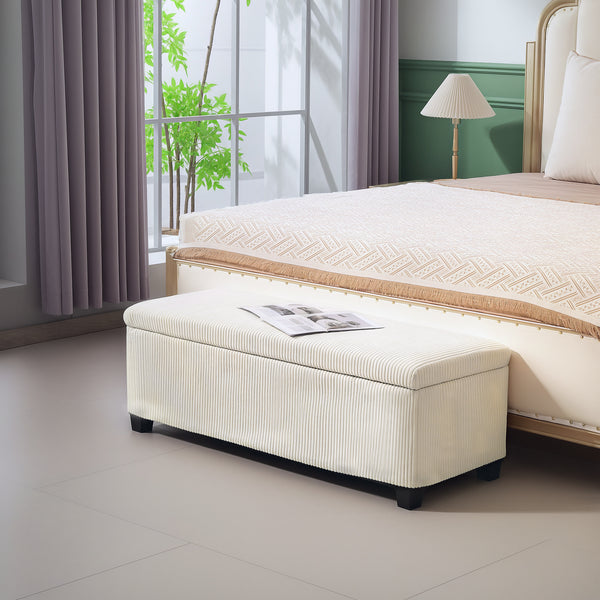 Pouf with storage and corduroy lid, beige