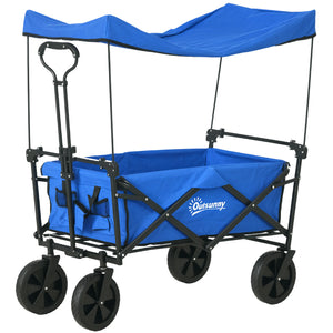 Folding garden cart with steel frame, dark blue
