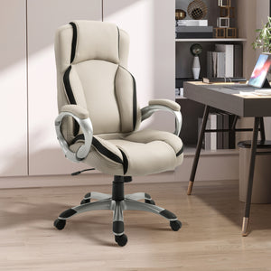 Ergonomic PU leather office chair, beige and black