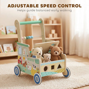Wooden baby walker with activities, 1 to 3 years