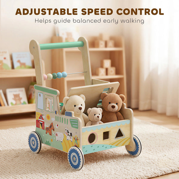 Wooden baby walker with activities, 1 to 3 years