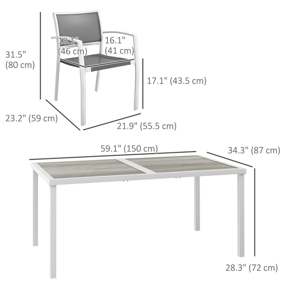 7 Piece Outdoor Dining Set with 6 Stacking Chairs, White