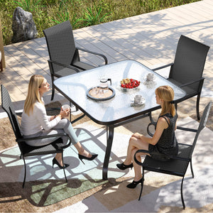 4-Piece Synthetic Rattan Dining Chairs with Steel Frame, Black
