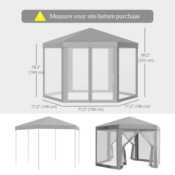 Hexagon Party Tent, Patio Gazebo with Netting Mesh, Dark Grey
