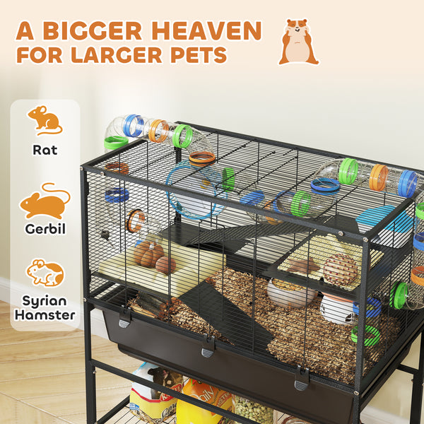 3-tier rolling cage with 18cm deep tray, for Syrian rodents, gerbils and rats