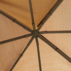 10' x 10' Outdoor Gazebo with Double Soft Top and Curtains and Mosquito Netting, Brown
