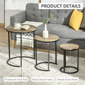 Set of 3 stackable side tables with steel frame