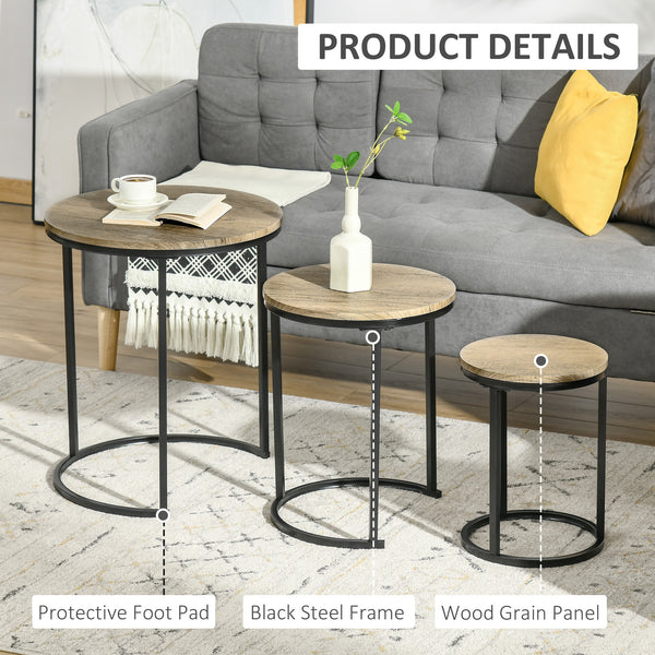 Set of 3 stackable side tables with steel frame