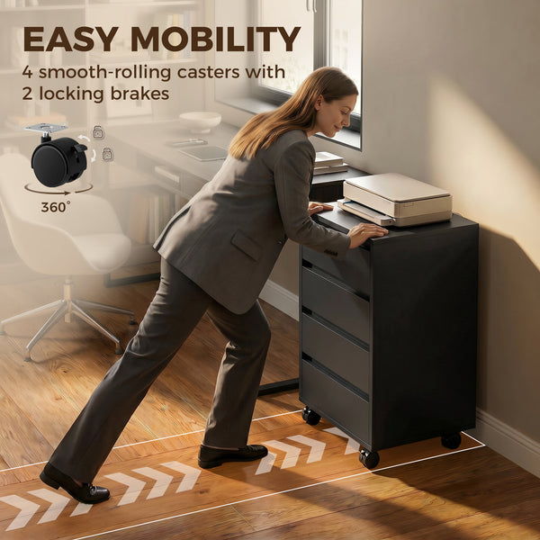 4-drawer mobile filing cabinet, black