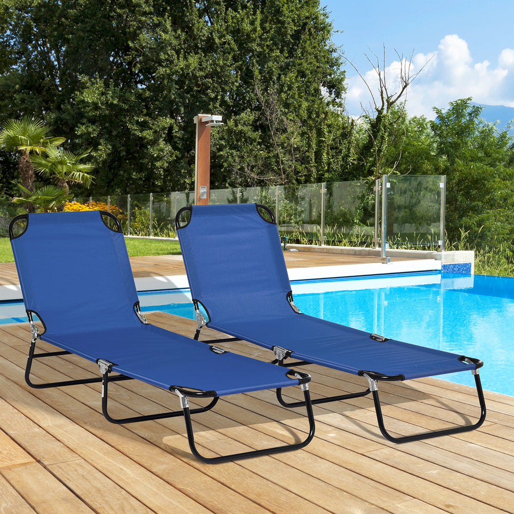 Set of 2 folding sun loungers with reclining backrests, blue 