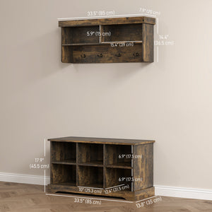 Rustic Brown Coat Rack and Shoe Bench Set