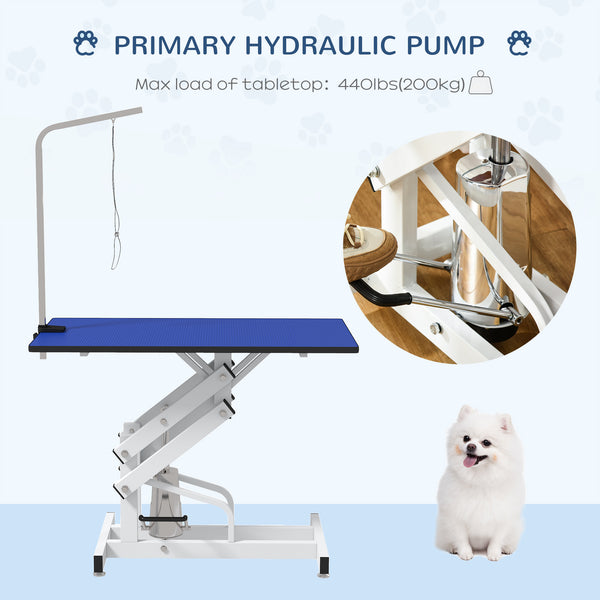 Adjustable Height Pet Grooming Table with Arm, Leash, and Non-Slip Surface, Blue