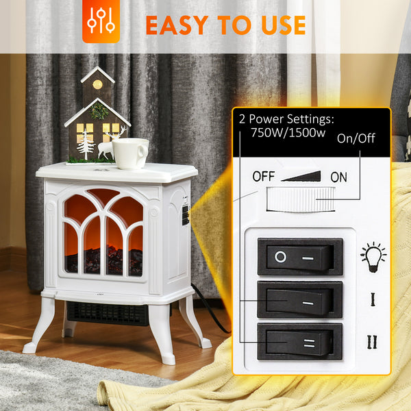 Freestanding Electric Fireplace with Realistic Flame 750W/1500W, White