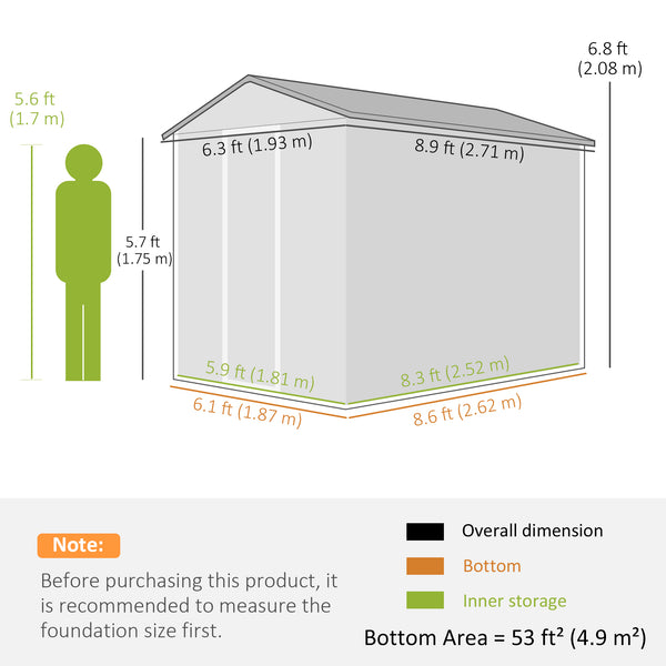 Outdoor garden shed with sloping roof, lockable door, green