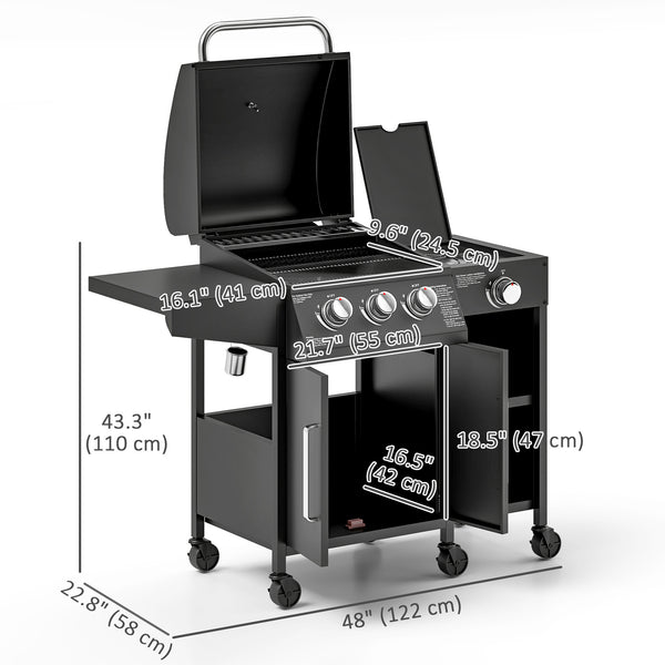 3-burner gas barbecue with side burner