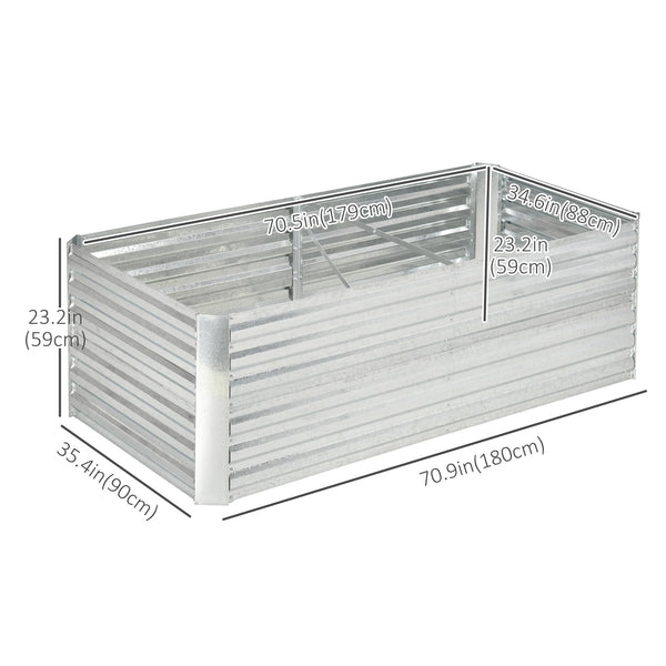 Galvanized raised planter with reinforced stakes, silver