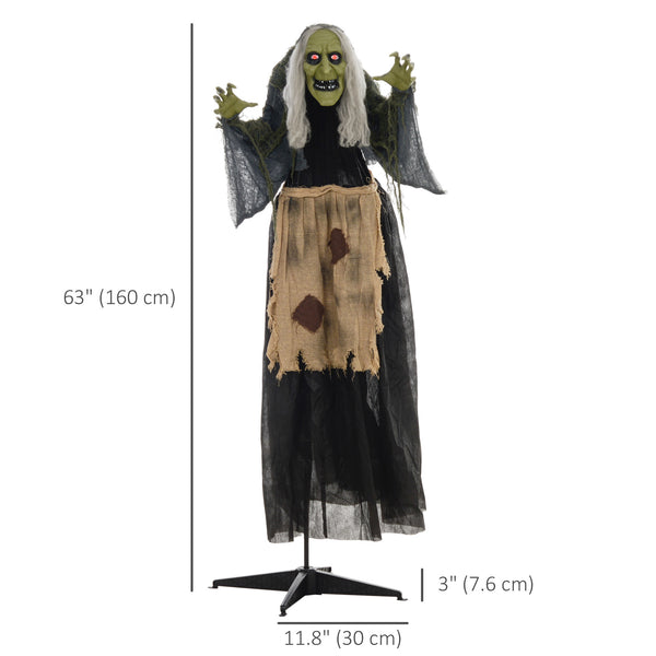 63" Animated Halloween Hunchbacked Witch with Red LED Eyes, Sounds and Movements – Gray and Black