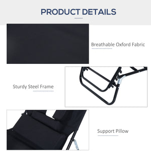 Chaise longue d'extérieur réglable avec trou pour le visage, siège inclinable pour bronzer, lit de plage pliant avec coussin de soutien, noir