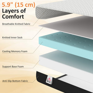 6 in. Gel Memory Foam Twin Mattress, Medium Firm – White and Gray