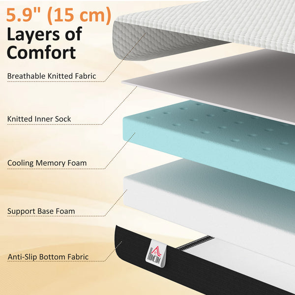 6 in. Gel Memory Foam Twin Mattress, Medium Firm – White and Gray