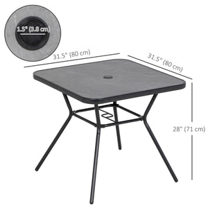 Square outdoor table with faux marble top and umbrella hole, dark gray