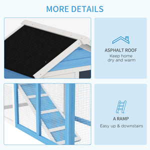 49" Wooden Hutch with Slanted Roof and Run, Light Blue