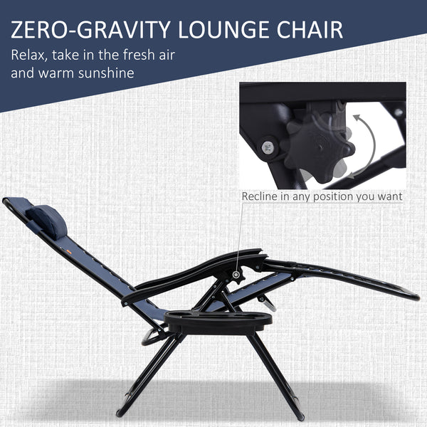 Zero Gravity Patio Chair Set of 2 with Side Table, Cup Holders and Cushions for Pool, Garden, Lawn, Beach, Blue