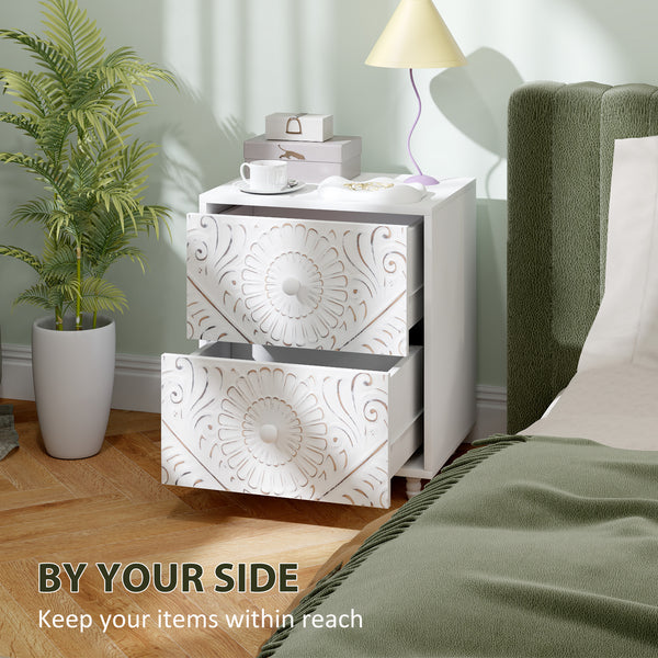 Mid-century style bedside table with 2 drawers, white