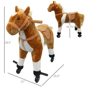 Rocking horse with sounds and wheels, brown