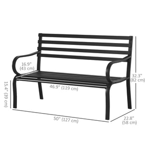 2 Seater Garden Bench, Metal Outdoor Bench for Yard, Lawn, Porch, Black