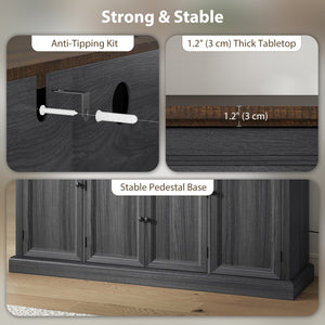 Farmhouse buffet with charging station and thick top with 2 soft-close drawers, gray/black