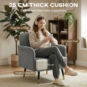 Modern upholstered accent chair with metal legs, grey