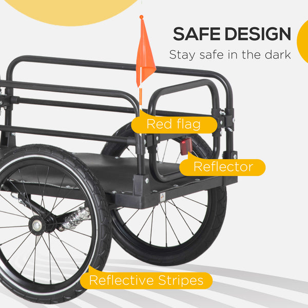 Bicycle trailer with suspension, triple safety system, black