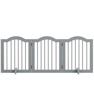 24" Freestanding Pet Gate For Dogs with 2 Support Feet, Light Grey