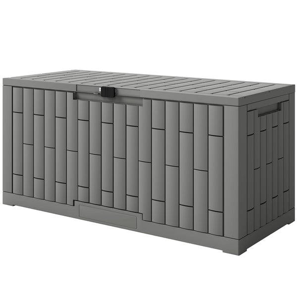 454-Liter (120-Gallon) Resin Outdoor Storage Box, Lockable, Splash-Proof and UV-Resistant Storage Deck Box.