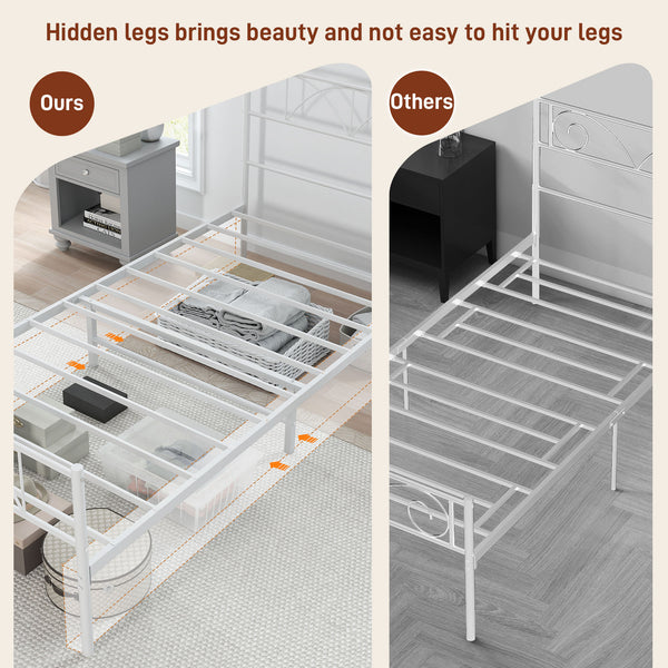 Single metal bed frame with headboard, white